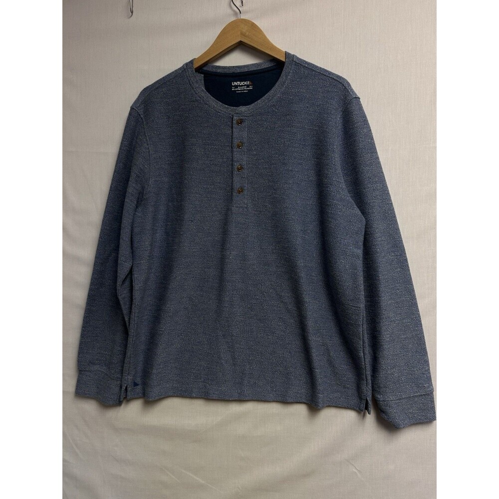 UNTUCKit Mens X Large Henley Shirt French Terry Long Sleeve Blue Pullover